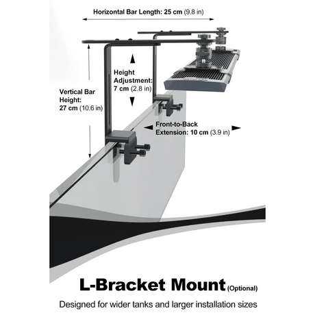 Zetlight L Shape Bracket for M5 Light Set diagram showing dimensions and adjustable features for marine LED light mounting.
