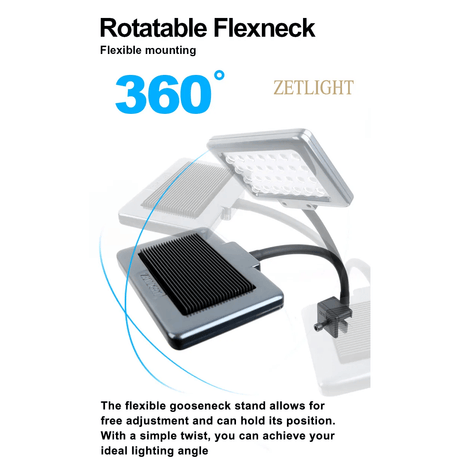 Zetlight N1 Marine LED Light featuring a rotatable flexneck for adjustable 360° lighting angle.