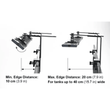 Zetlight L Shape Bracket for M5 Light Set showing light position adjustments for aquariums.