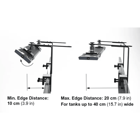 Zetlight L Shape Bracket for M5 Light Set showing light position adjustments for aquariums.
