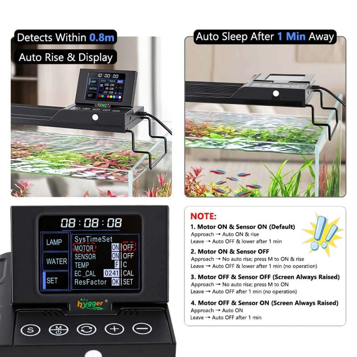Hygger Aqua Sense Aquarium LED Light with auto rise, display, and water monitoring features.