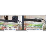 Hygger Aqua Sense Aquarium LED Light display showing water detection and auto sleep features.