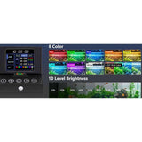Hygger Aqua Sense Aquarium LED Light control panel displaying 8 colors and 10 brightness levels.