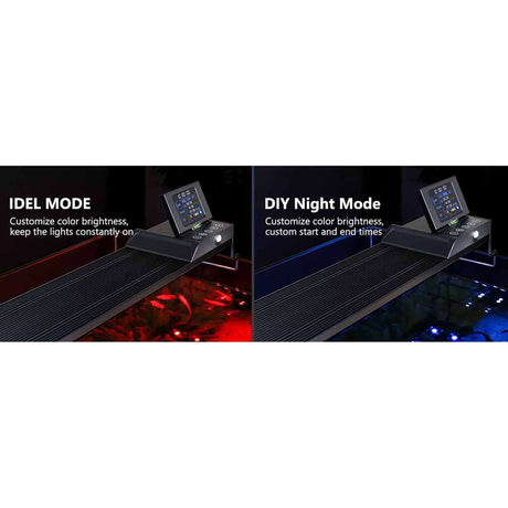 Hygger Aqua Sense Aquarium LED Light displaying idle and DIY night modes for customizable brightness