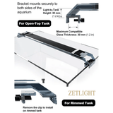 Zetlight M5 Marine LED Light installation guide for open-top and rimmed tanks.