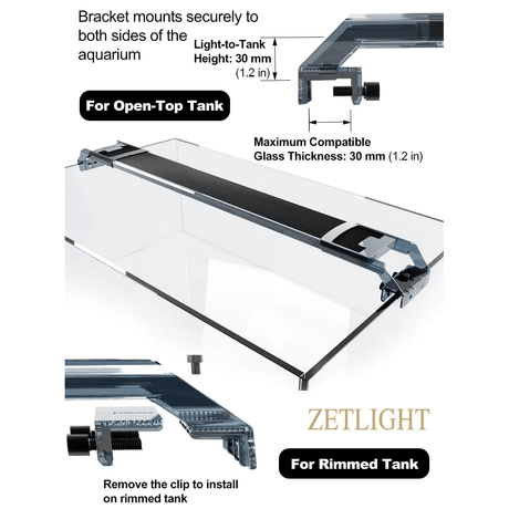 Zetlight M5 Marine LED Light installation guide for open-top and rimmed tanks.