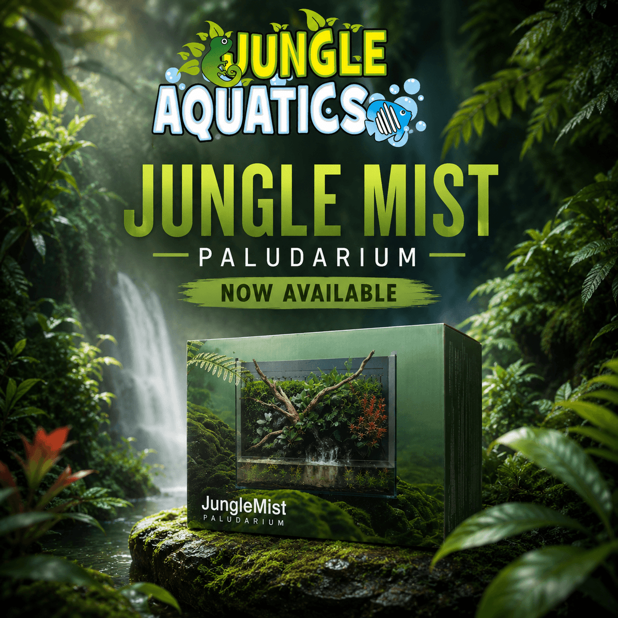 Jungle Mist Paludarium product image showcasing integrated filtration and waterfall, now available from Jungle Aquatics.