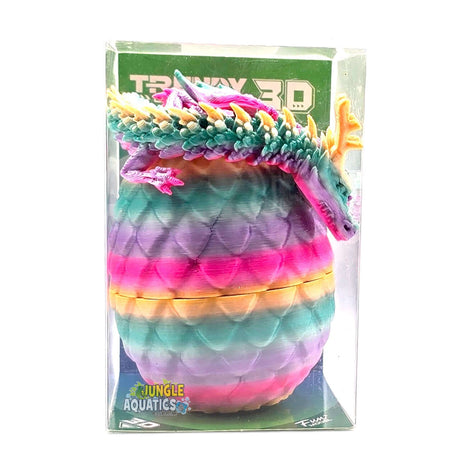 3D Printed Dragon with Egg, colorful flexi toy displayed in packaging, size approximately 6.5x8cm.