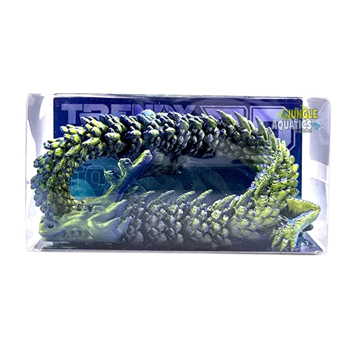 3D Printed Dragon toy in packaging showcasing its detailed design and flexibility, measuring 1.5 x 20cm long.