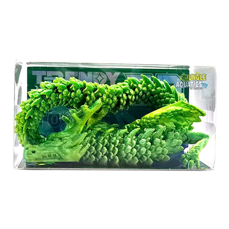 3D Printed Dragon toy in a clear packaging, showcasing its unique green, flexi design, measuring 1.5 x 20cm.