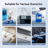 Image showcasing applications of Niimbot M2 Smart Label Printer for various labeling scenarios including jewelry and laboratory.