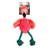 AFP Dog Safari Jungle Flamingo plush toy with rope legs for interactive dog play