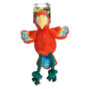 AFP Dog Safari Jungle Parrot plush toy with bright orange color and blue wing accents for dog play.