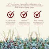 APT Dew Spray 300ml's Capstone Formula promotes vibrant colors and healthy growth for terrarium plants.