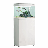 Sun Sun Aquarium XE-600 - 70L and Cabinet White with aquatic setup and decorative elements.