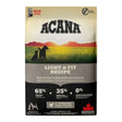 Acana Light and Fit Dry Dog Food bag with fresh Canadian chicken and raw flounder ingredients.