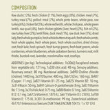 Composition list of Acana Highest Protein Grasslands Dry Cat Food 1.8kg, highlighting key ingredients and nutrients.