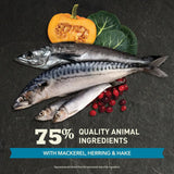 Image of fish ingredients used in Acana Highest Protein Pacifica Dry Cat Food 1.8kg, showcasing 75% quality animal ingredients.