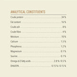 Analytical constituents of Acana Homestead Harvest Chicken and Turkey Adult Dry Cat Food including protein and fat percentages.