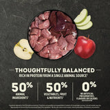 Acana Singles Grass Fed Lamb Dry Dog Food 11.4kg ingredients showing 50% animal protein and vegetables