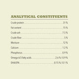 Acana Singles Yorkshire Pork Dry Dog Food 11.4kg analytical constituents including protein, fat, and moisture details.
