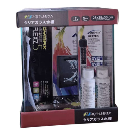 AquaJapan Starfire Aquarium Kit includes essential setup items for 17L aquarium, featuring low iron glass design.