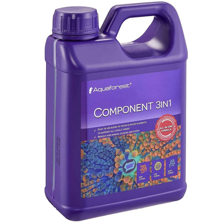 Aquaforest Component 3 in 1 bottle for marine aquariums, featuring a blend of macro and microelements in a space-saving formula.