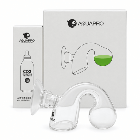 CO2 Checker and Liquid set including glass CO2 indicator and testing liquid for aquarium maintenance.