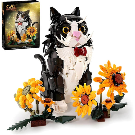Cat Sunflower KQ201 adorable cat building set with sunflower design and movable features.