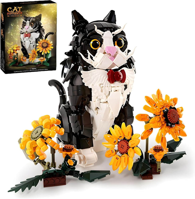 Cat Sunflower KQ201 adorable cat building set with sunflower design and movable features.