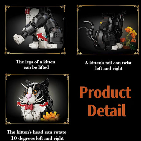 Cat Sunflower KQ201 featuring movable legs, tail, and head for flexible posing in a creative building set.