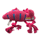 Chameleon Rope Squeaker Dog Toy featuring a colorful rope body with a squeaker for fun dog playtime.