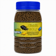 Cichlid Gold Food Pellet in a clear jar, advanced colour-enhancing food for cichlids and large ornamental fish.