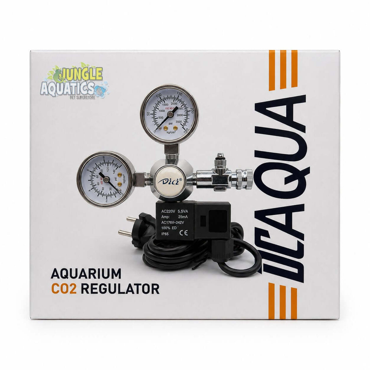 DC Aqua CO2 Regulators with Solenoid and Bubble Counter for aquarium CO2 management.