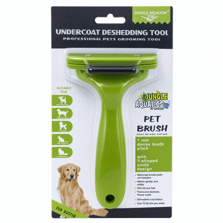 Pet Undercoat Deshedding Tool, grooming tool for pets, removes dead hair and dirt for healthier coat, medium size.