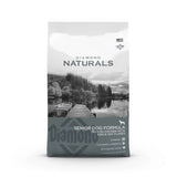Diamond Naturals Senior Dog Formula Rich in Chicken with Eggs and Oat Flakes Dry Dog Food bag on a scenic background.