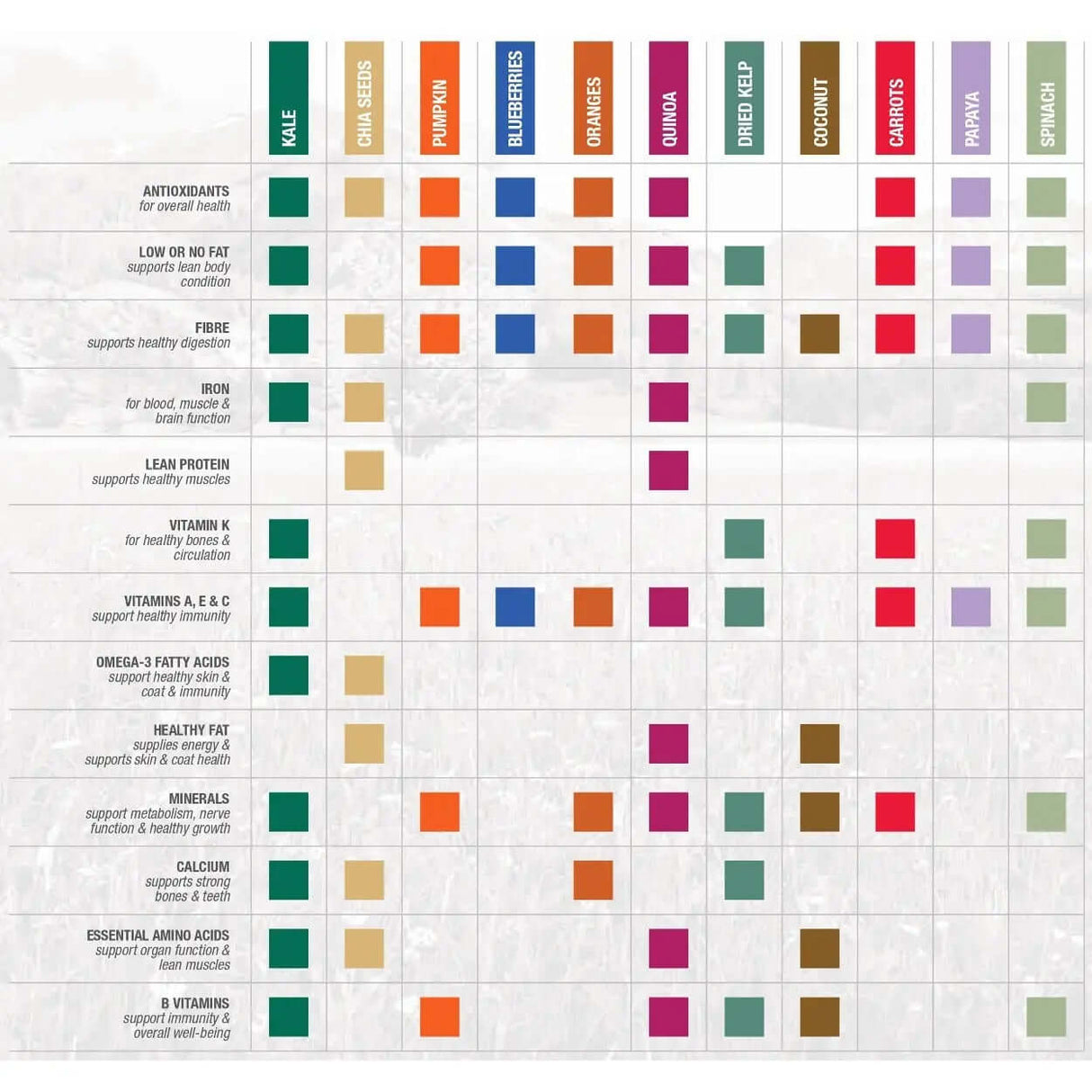 Nutritional benefits chart for Diamond Naturals Large Breed Adult Dog Formula Rich in Chicken and Rice Dry Dog Food.