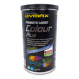 Dymax Colour Plus fish food canister with prebiotic ingredients for vibrant tropical and marine fish health.