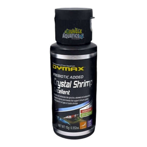 Dymax Crystal Shrimp 10g bottle with prebiotic added, ideal for feeding crystal shrimp and enhancing their coloration.