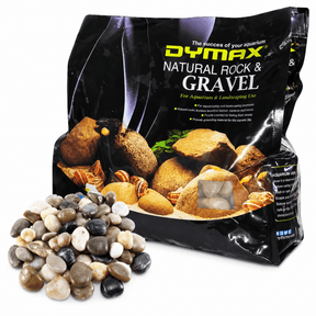 Dymax Five Coloured Yuhua Stone 4kg package with aquarium gravel and stones for landscaping use.