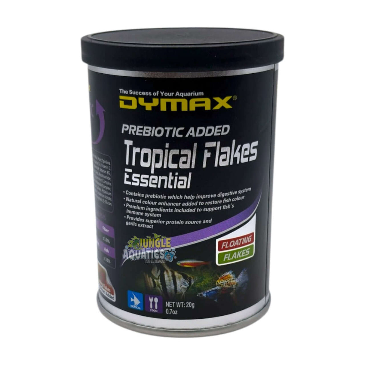 Dymax Tropical Flakes Essential – Premium floating flakes for tropical fish with essential nutrients.