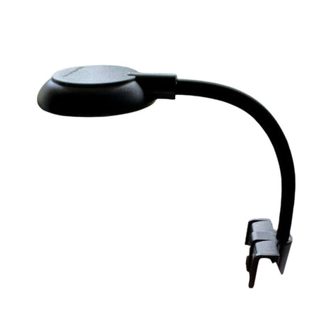 Dymax Clip-on Easy Light 6W with adjustable fixture for aquariums, designed for aquatic plant growth and fish color enhancement.