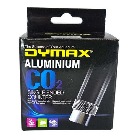 Dymax Co2 Bubble Counter Single End, high-quality aluminum, acrylic housing, non-backflow feature, aquarium accessory.