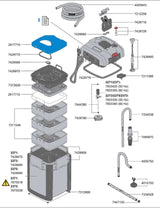 EHEIM Professionel 4+ 250T parts diagram showcasing components and assembly for efficient aquarium filtration.