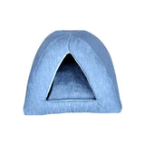 Pawsome Denim Cat Camper Foam Bed, cozy tent-style pet bed for cats and small pets, denim-look design.