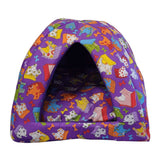 Pawsome Cat Camper Large purple tent-style cat bed with colorful patterns, perfect for cozy naps.