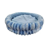 Plush Sleeper Fur Pod in blue, round pet bed made of ultra-soft plush fabric for cats and small dogs.
