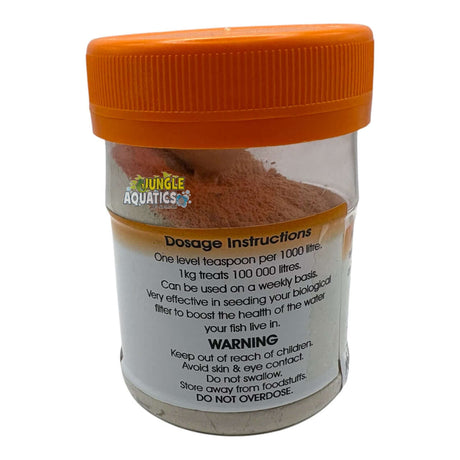 Finco Filter Start biological filter booster in a jar with dosage instructions for aquariums and ponds.