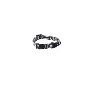 Rogz Fusion Safari Dog Collar in Zebra print with black trims, perfect for stylish dogs.