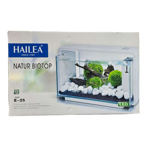 Hailea E Series Aquariums packaging with LED lighting and designed for biotope setups.